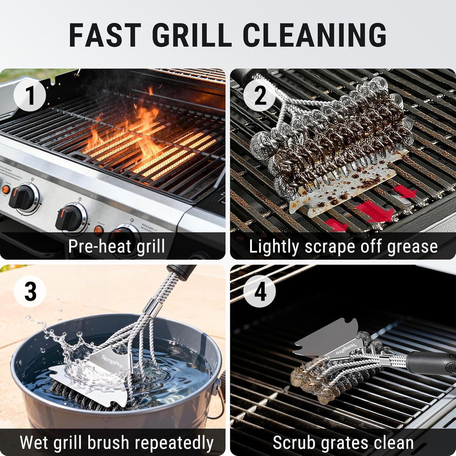 image:imageTempPro BBQ Grill Brush with Wide Scraper BristleFree Stainless Steel Grilling Cleaner Safe AllGrate Cleaner Perfect for BBQ Grill Cleaning Accessory Previously ThermoPro
