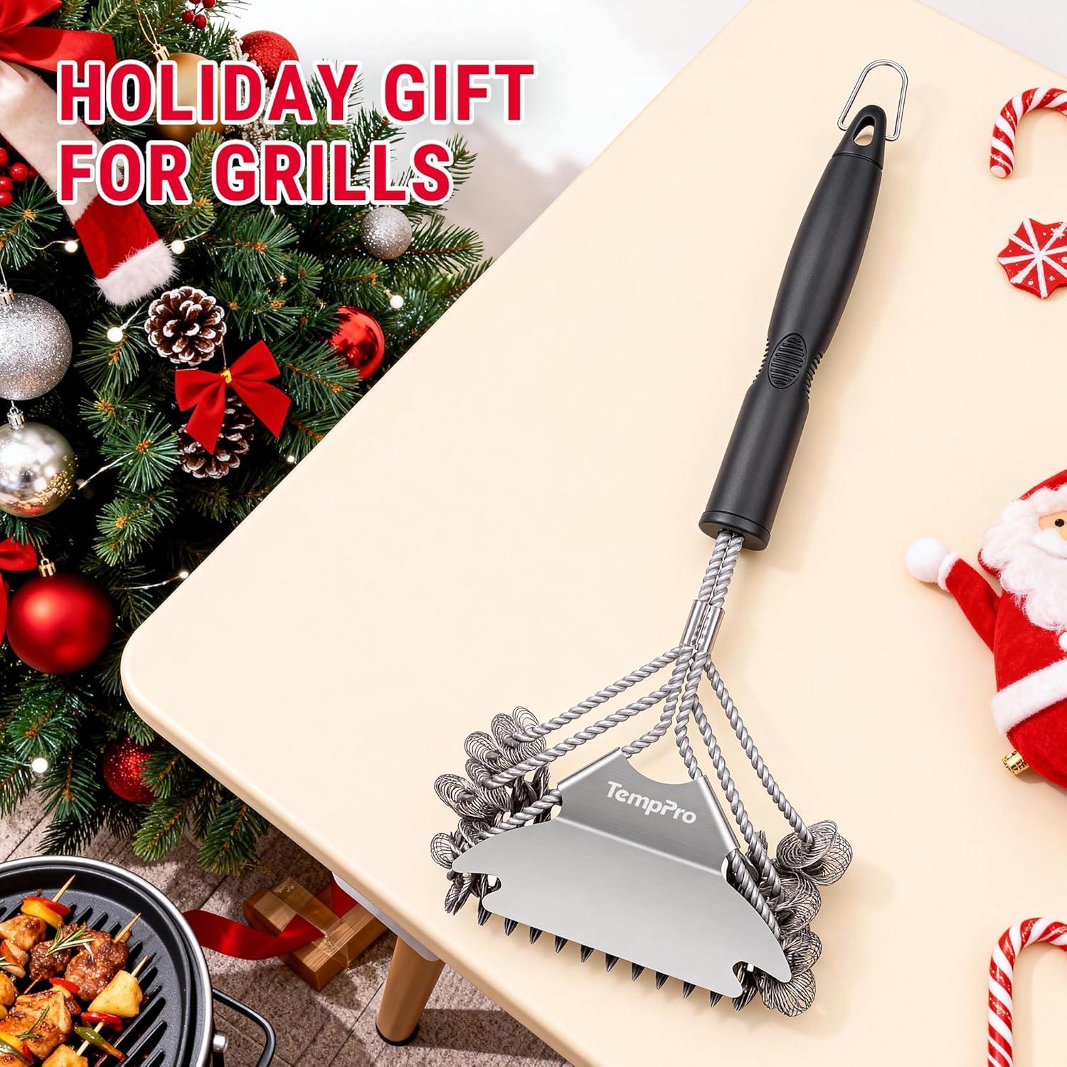 image:imageTempPro BBQ Grill Brush with Wide Scraper BristleFree Stainless Steel Grilling Cleaner Safe AllGrate Cleaner Perfect for BBQ Grill Cleaning Accessory Previously ThermoPro