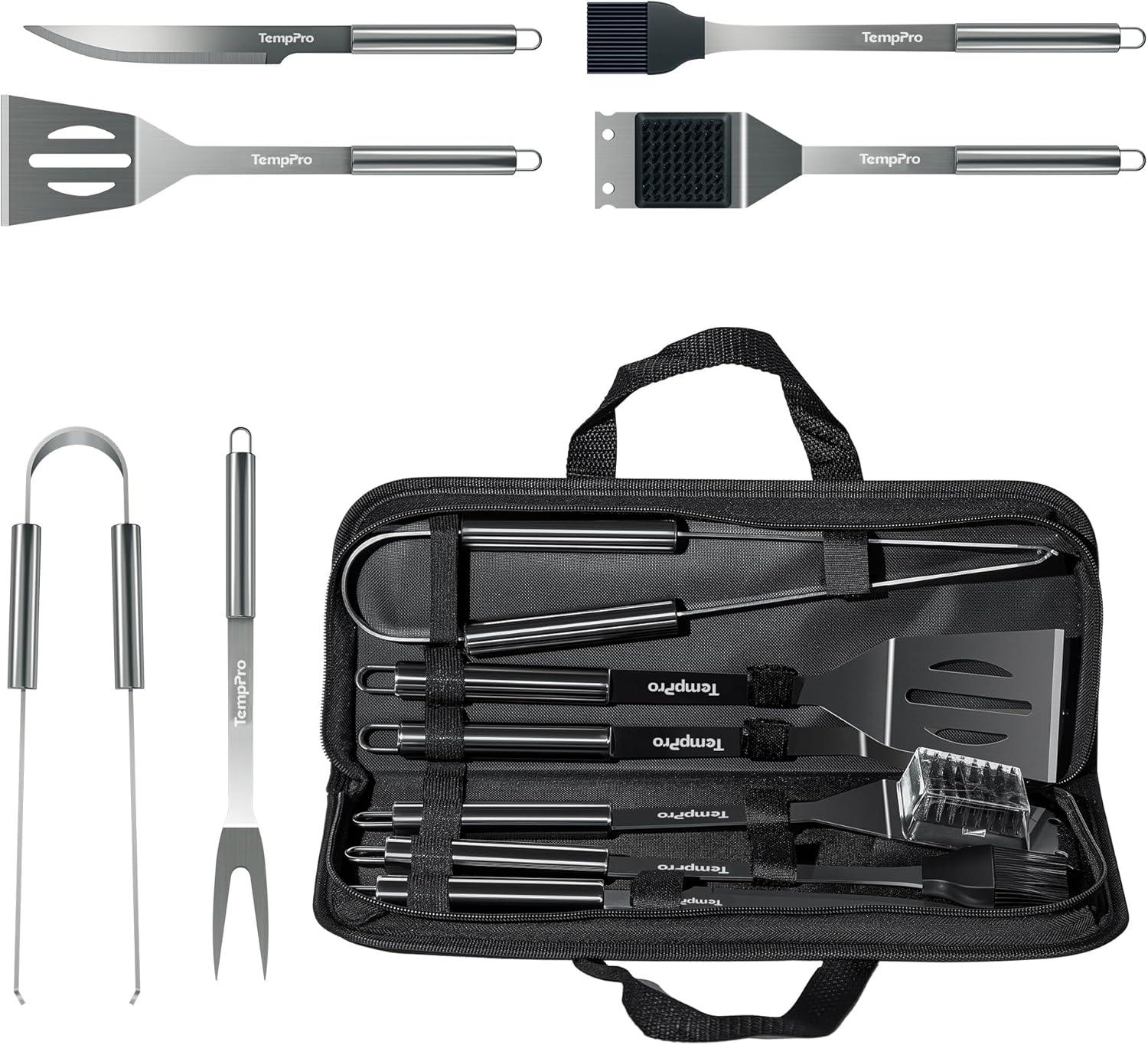 image:imageTempPro Grilling Accessories Grill Set with Spatula Fork Brush amp Tongs Heavy Duty Stainless Steel Grill Tools for Camping Burger BBQ Accessories for Men Dad Him Previously ThermoPro