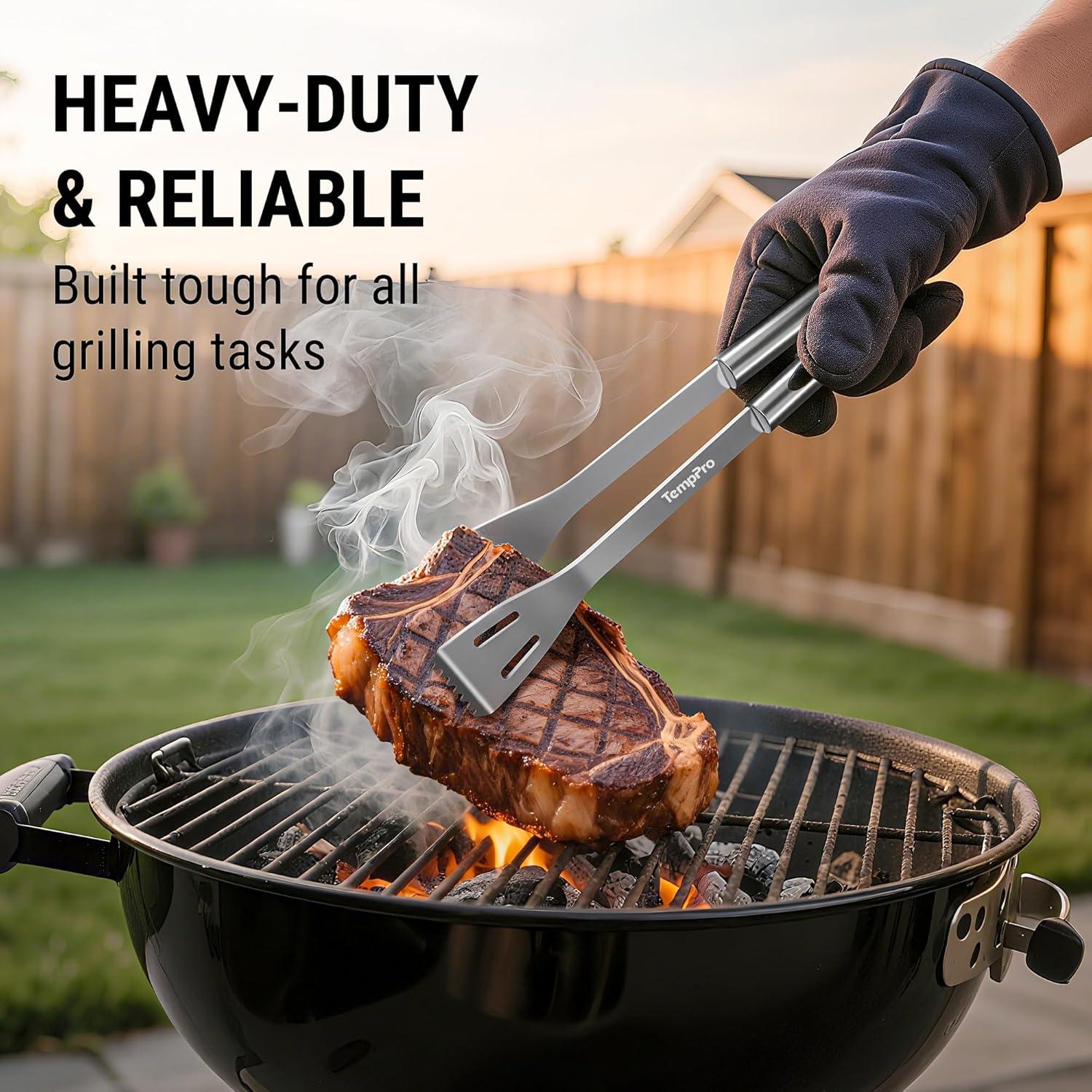 image:imageTempPro Grilling Accessories Grill Set with Spatula Fork Brush amp Tongs Heavy Duty Stainless Steel Grill Tools for Camping Burger BBQ Accessories for Men Dad Him Previously ThermoPro