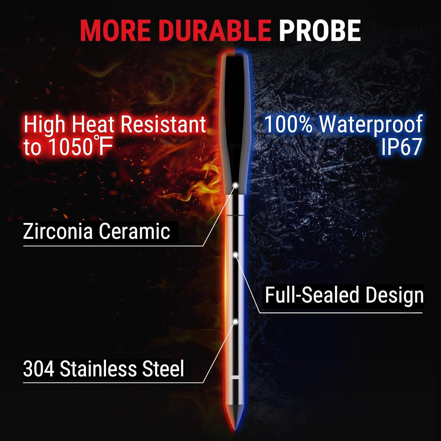 image:imageThermopro TempSpike 600 ft Wireless Meat Thermometer Digital with UltraThinner Probe Bluetooth Meat Thermometer Wireless with LCDEnhanced Booster for BBQ Grill Smoker Rotisserie Sous VideUpgraded 2 Probes