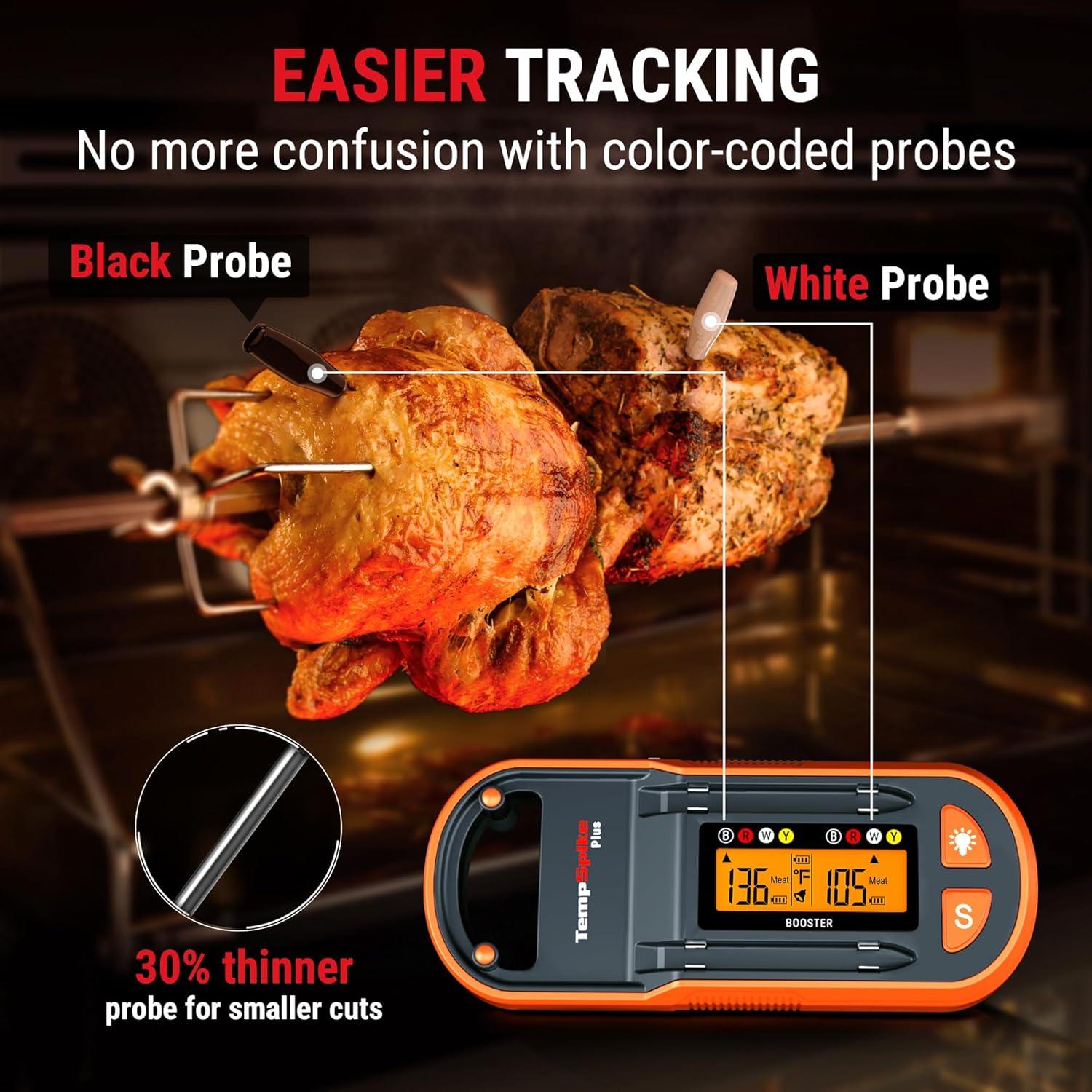 image:imageThermopro TempSpike 600 ft Wireless Meat Thermometer Digital with UltraThinner Probe Bluetooth Meat Thermometer Wireless with LCDEnhanced Booster for BBQ Grill Smoker Rotisserie Sous VideUpgraded 2 Probes
