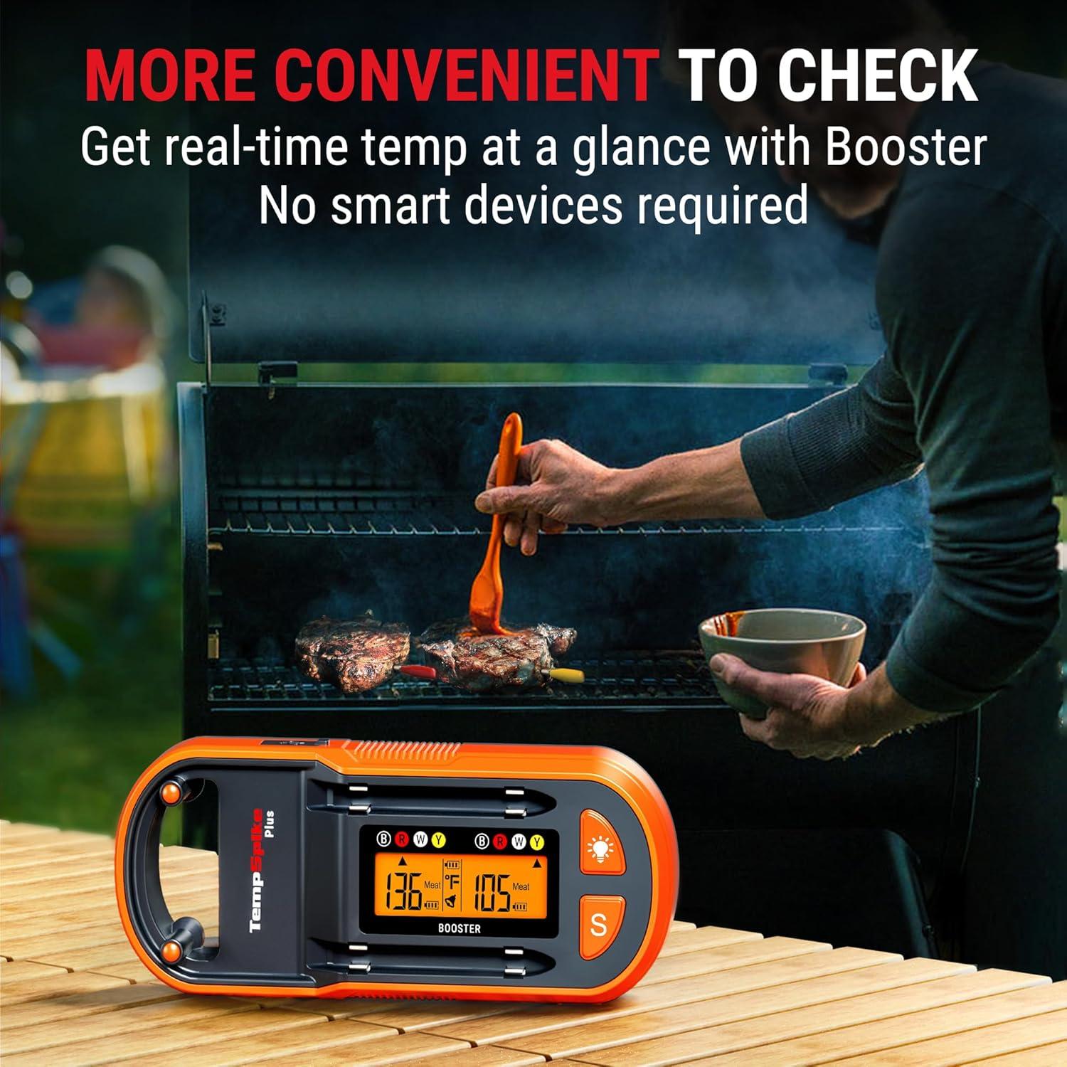 image:imageThermopro TempSpike 600 ft Wireless Meat Thermometer Digital with UltraThinner Probe Bluetooth Meat Thermometer Wireless with LCDEnhanced Booster for BBQ Grill Smoker Rotisserie Sous VideYellow Red 2 Probes