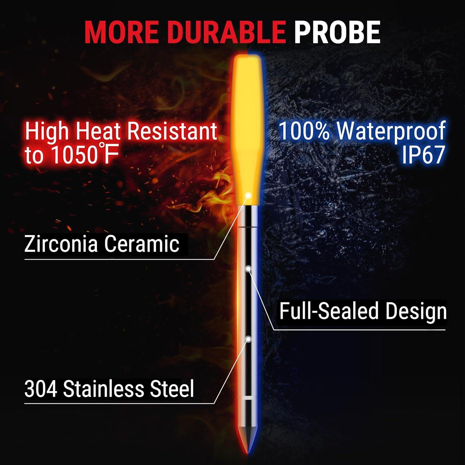 image:imageThermopro TempSpike 600 ft Wireless Meat Thermometer Digital with UltraThinner Probe Bluetooth Meat Thermometer Wireless with LCDEnhanced Booster for BBQ Grill Smoker Rotisserie Sous VideYellow Red 2 Probes