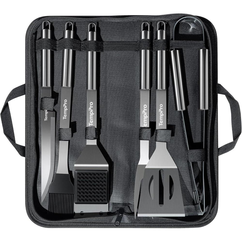 image:imageTempPro Grilling Accessories Grill Set with Spatula Fork Brush amp Tongs Heavy Duty Stainless Steel Grill Tools for Camping Burger BBQ Accessories for Men Dad Him Previously ThermoPro