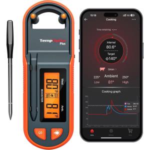 Thermopro TempSpike 600 ft Wireless Meat Thermometer Digital with Ultra-Thinner Probe, Bluetooth Meat Thermometer Wireless with LCD-Enhanced Booster for BBQ Grill Smoker Rotisserie Sous Vide(Classic 1 Probe)