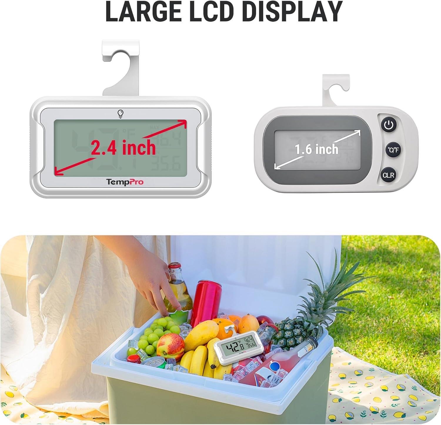 image:imageTempPro Wireless Freezer Fridge Thermometer with Alarm 500 ft150 m Range High Accuracy Rechargeable Refrigerator Thermometer with Backlit LCD Display Battery Included Previously ThermoProDigital Fridge Thermometer