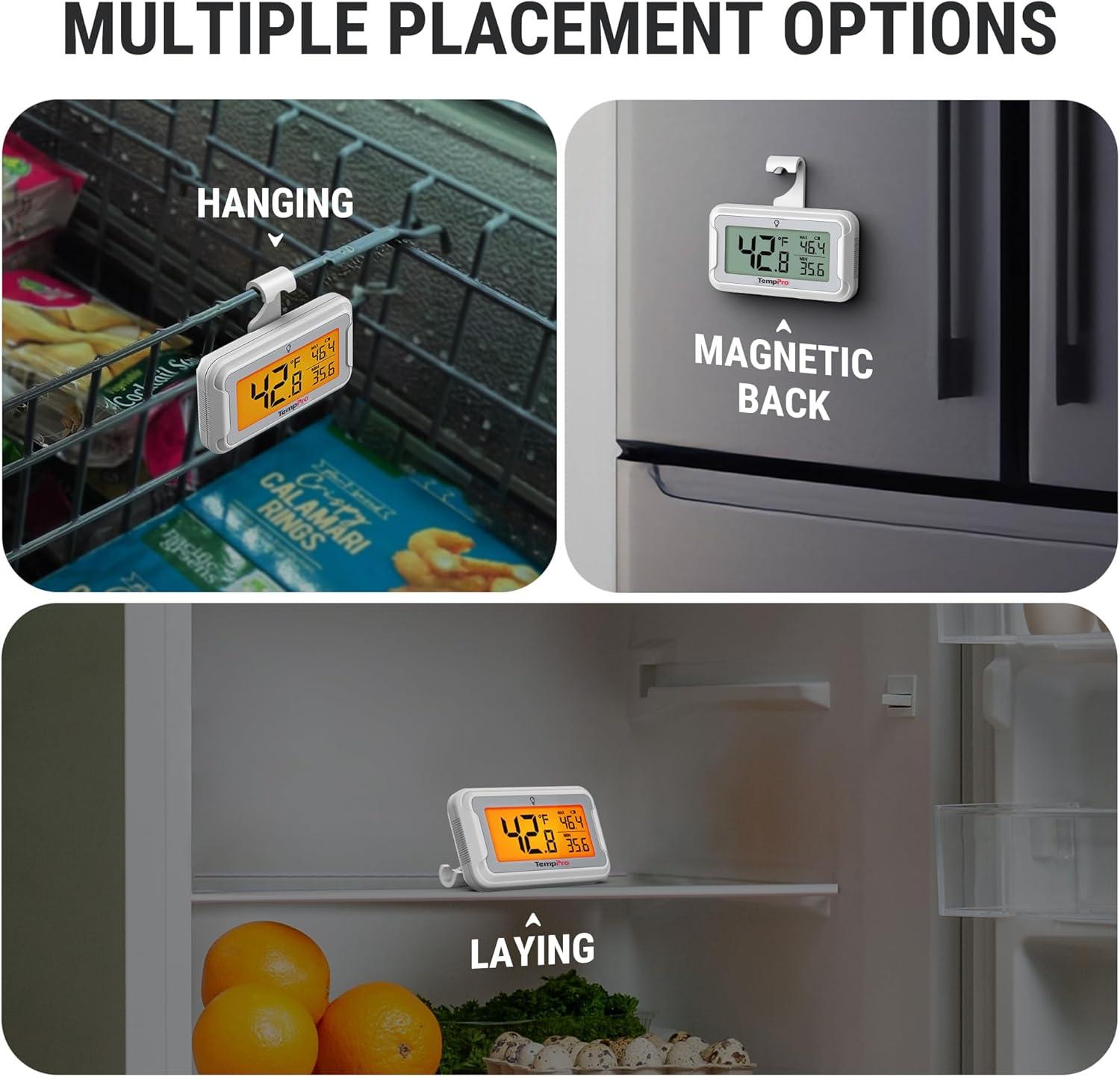 image:imageTempPro Wireless Freezer Fridge Thermometer with Alarm 500 ft150 m Range High Accuracy Rechargeable Refrigerator Thermometer with Backlit LCD Display Battery Included Previously ThermoProDigital Fridge Thermometer