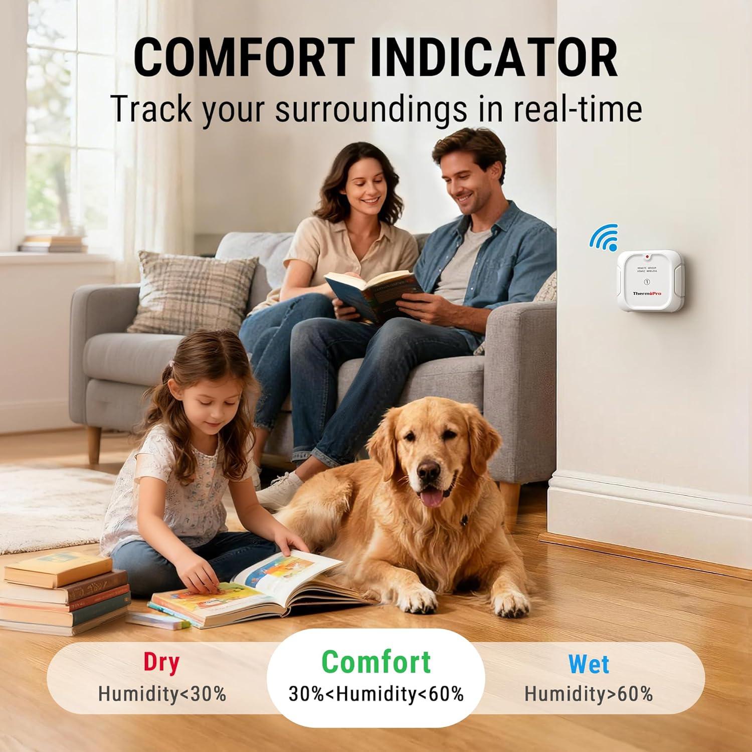 image:imageThermoPro 500FT Indoor Outdoor Thermometer Wireless with 3 Remote Sensors Temperature and Humidity Gauge Monitor Room Thermometer Inside Outside Batteries Included