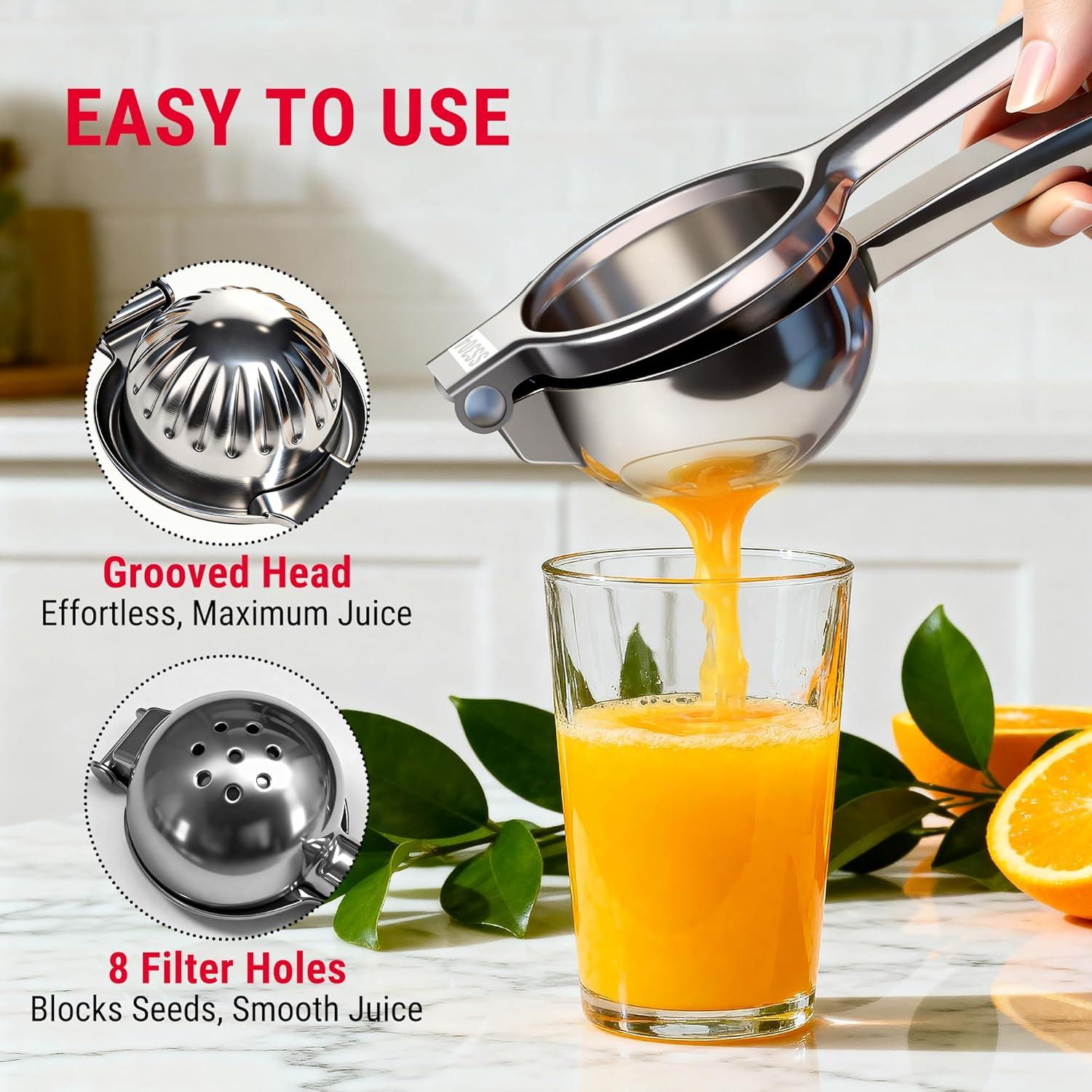 image:imageTempPro Lemon Lime Squeezer 304 Stainless Steel Hand Press Citrus Juicer with Grooved Bowl HeavyDuty Hinged Handle High Juice Yield Easy to Use amp Dishwasher Safe Previously ThermoPro