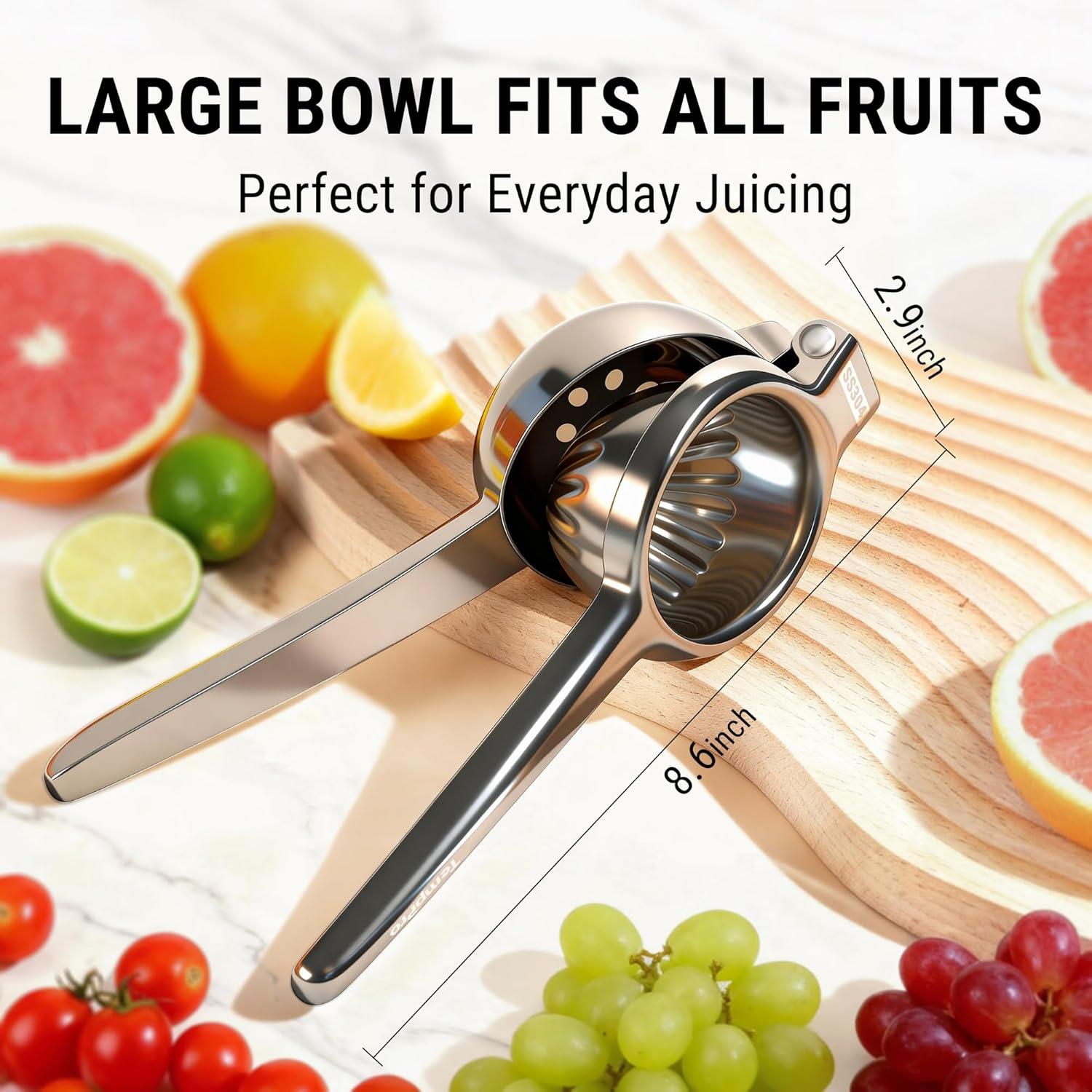 image:imageTempPro Lemon Lime Squeezer 304 Stainless Steel Hand Press Citrus Juicer with Grooved Bowl HeavyDuty Hinged Handle High Juice Yield Easy to Use amp Dishwasher Safe Previously ThermoPro