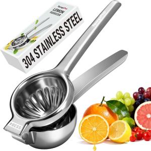 TempPro Lemon Lime Squeezer, 304 Stainless Steel Hand Press Citrus Juicer with Grooved Bowl, Heavy-Duty Hinged Handle, High Juice Yield, Easy to Use & Dishwasher Safe (Previously ThermoPro)