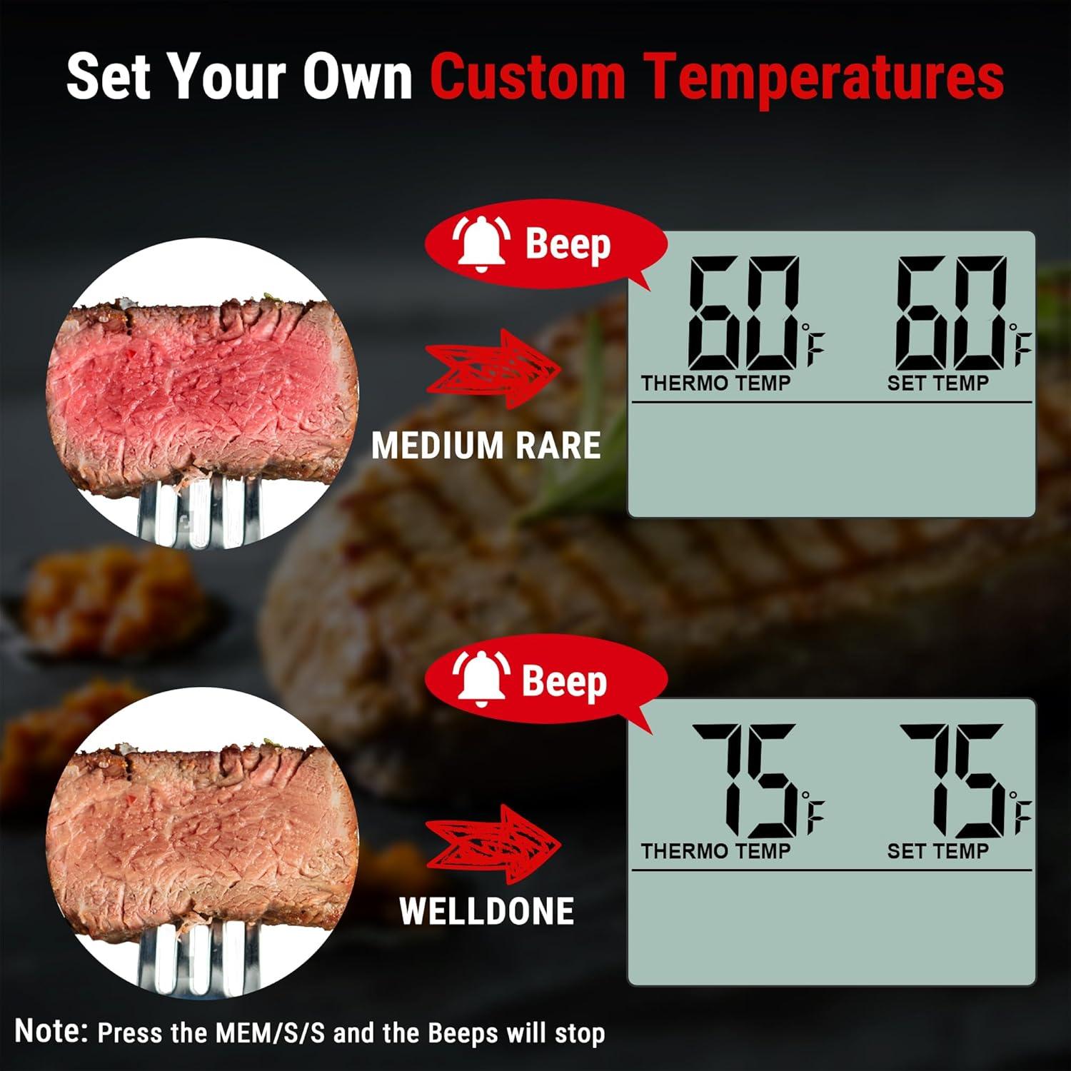 image:imageTempPro TP16H Large LCD Digital Meat Thermometer for Cooking Smoking Grilling BBQ Food Thermometer with Clock Timer and Stainless Steel Probe Black Previously ThermoProPure Black