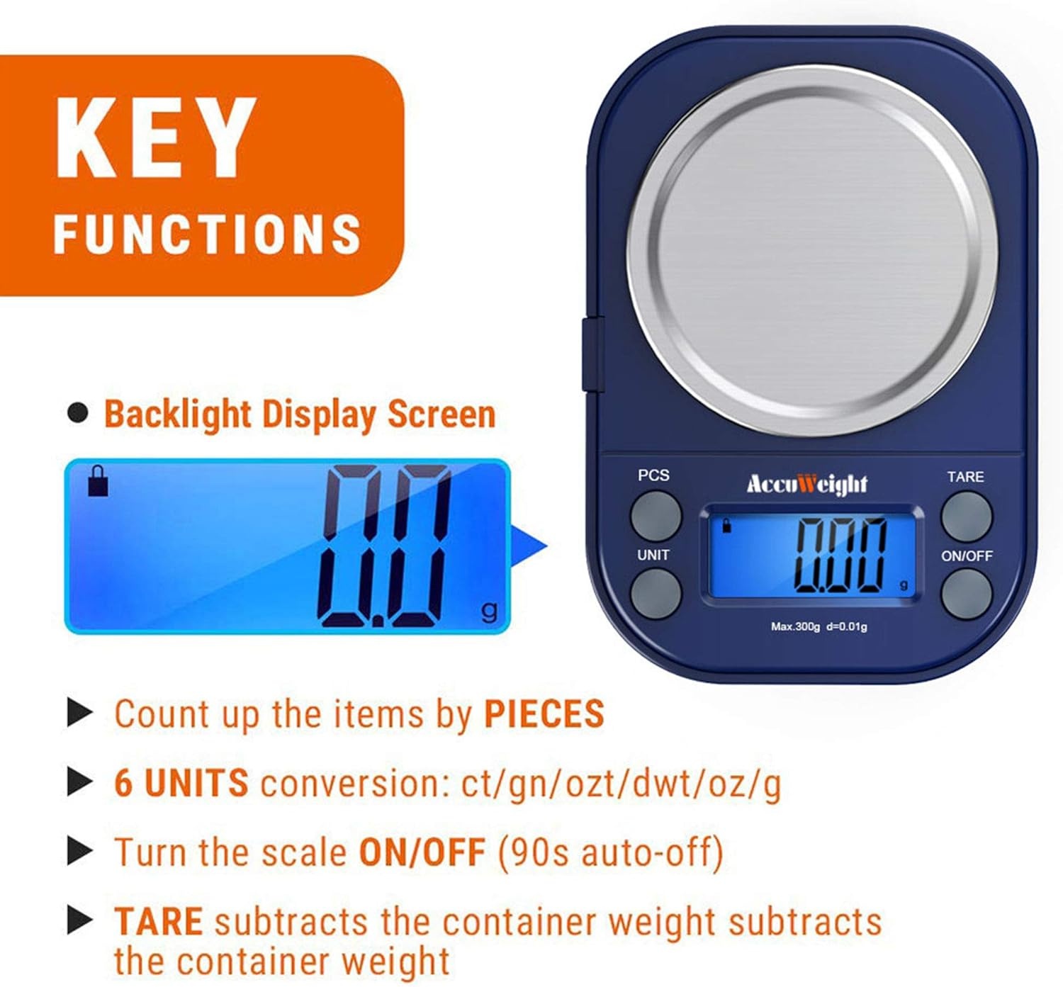 image:imageAccuWeight Digital Gram Scale with 300g001g Small Pocket Coffee Scale with High Accuracy Jewelry Scale with Tare and Calibration for Kitchen Food Scale