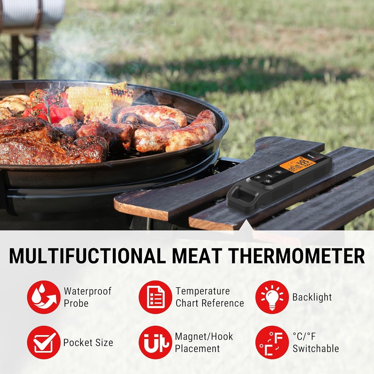 image:imageTempPro 2in1 Instant Read Thermometer for Cooking Infrared Thermometer with Meat Probe NonContact Laser Meat Thermometer for Griddle Grill Pizza Oven Black Gift for Dad Him Husband