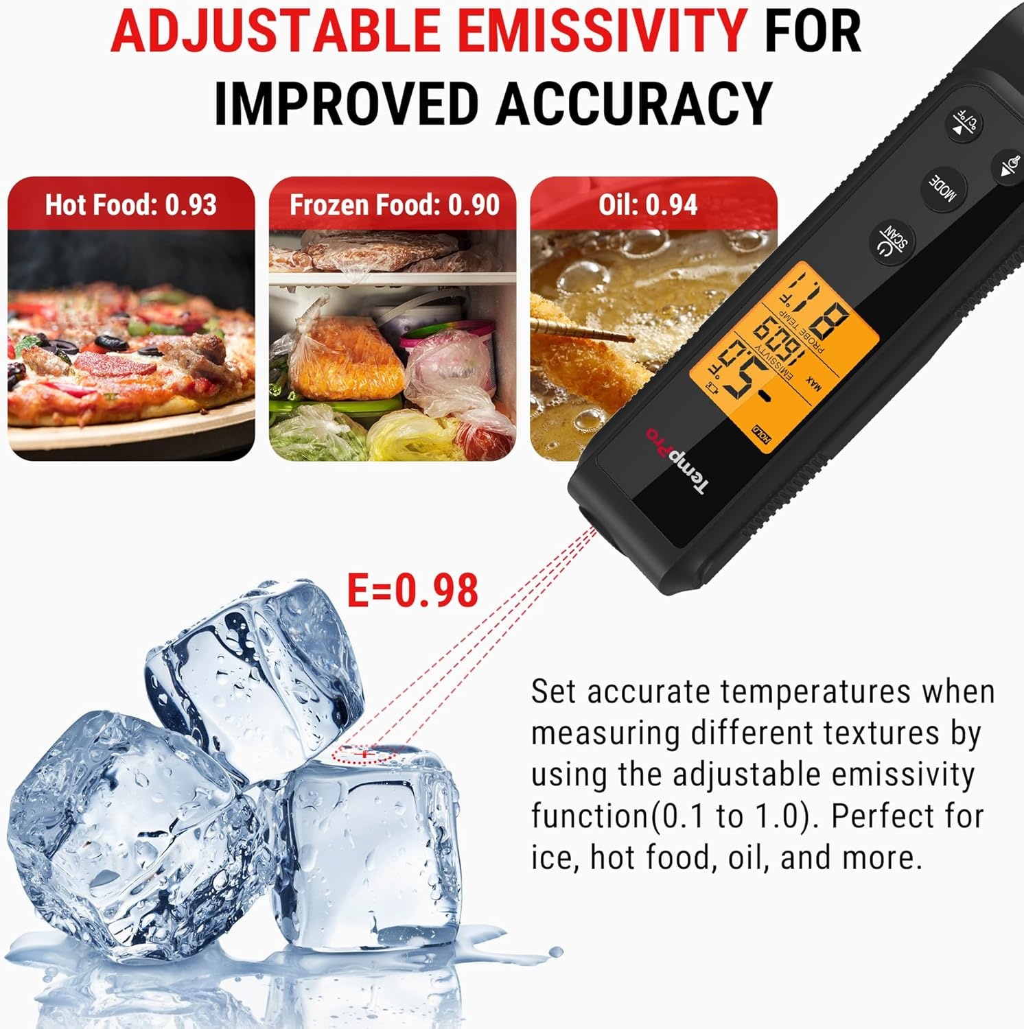 image:imageTempPro 2in1 Instant Read Thermometer for Cooking Infrared Thermometer with Meat Probe NonContact Laser Meat Thermometer for Griddle Grill Pizza Oven Black Gift for Dad Him Husband
