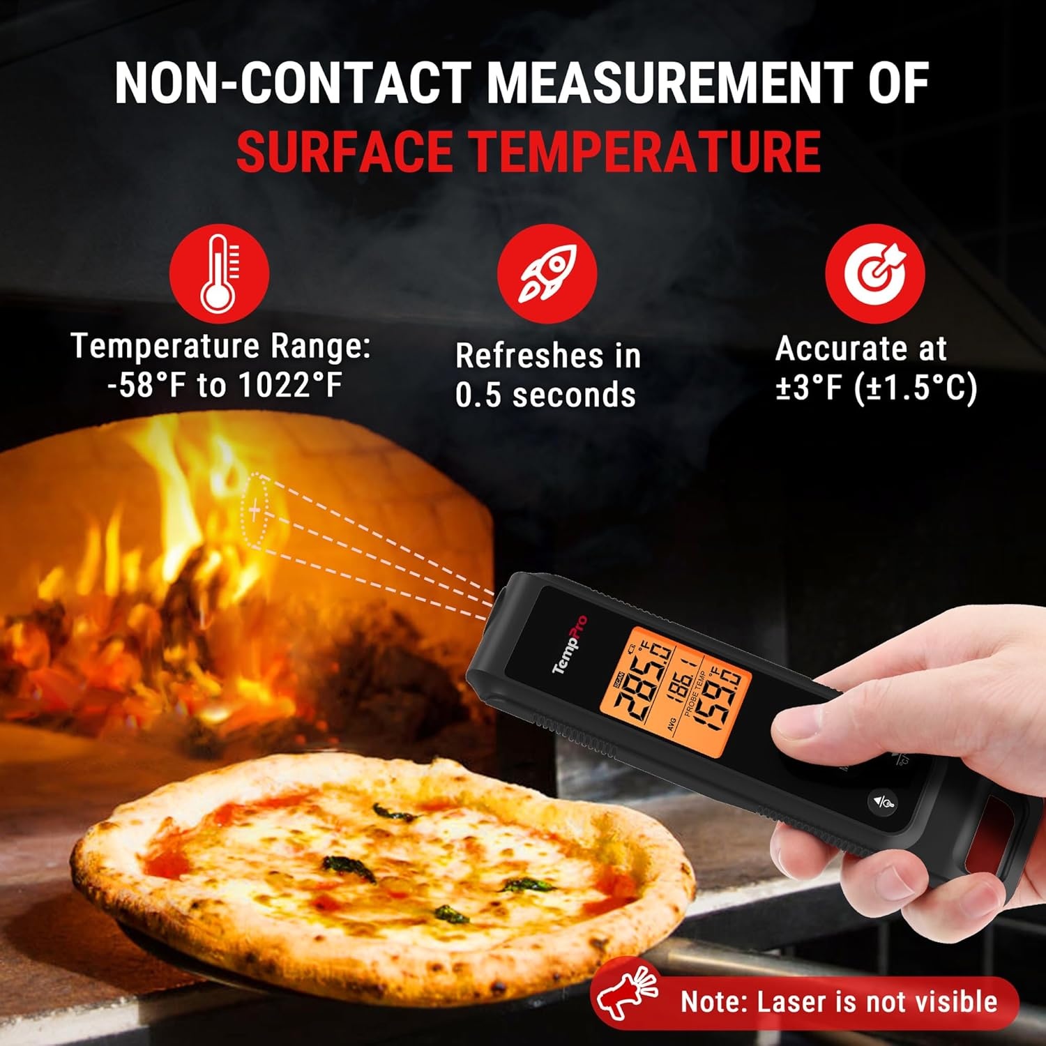 image:imageTempPro 2in1 Instant Read Thermometer for Cooking Infrared Thermometer with Meat Probe NonContact Laser Meat Thermometer for Griddle Grill Pizza Oven Black Gift for Dad Him Husband