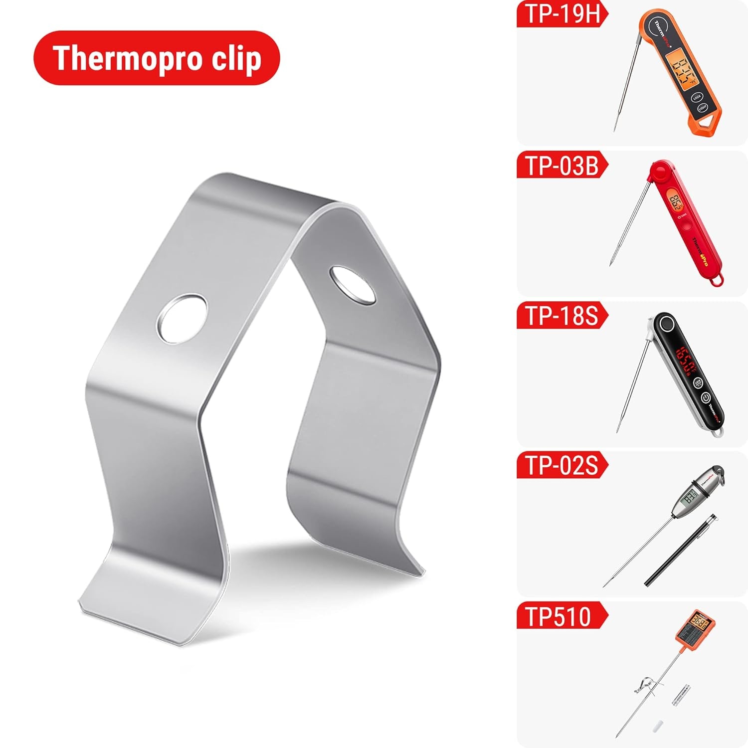 image:imageTempPro Meat Thermometer Probe Clip Stainless Steel Clip Replacement for All ThermoPro Meat Thermometers TP20 TP920 TP930 TP829 TP25 TP910 TP16 TP17 TP16S TP17H TP826 TP08 TP27 TP28