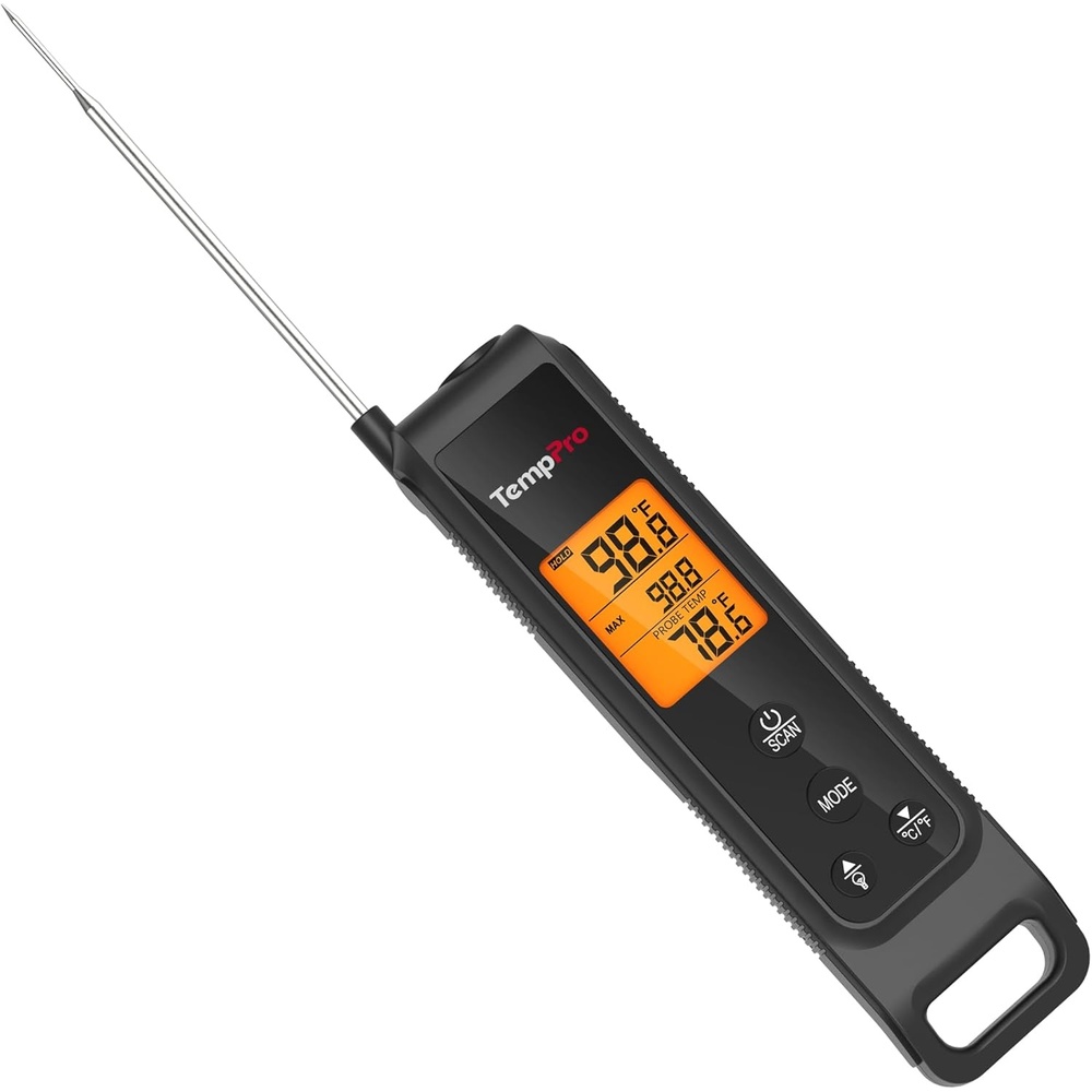 image:imageTempPro 2in1 Instant Read Thermometer for Cooking Infrared Thermometer with Meat Probe NonContact Laser Meat Thermometer for Griddle Grill Pizza Oven Black Gift for Dad Him Husband